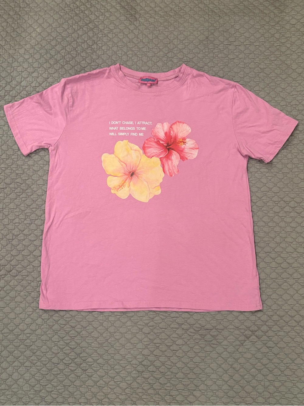 Edikted Pink Tee with Yellow & Coral Floral Print
